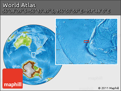 Physical Location Map of the Area around 56° 26' 14" S, 157° 19' 29" E