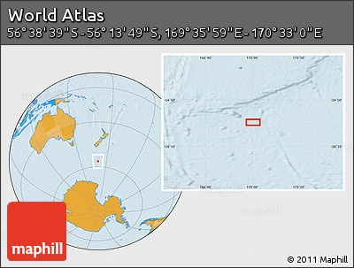 Political Location Map of the Area around 56° 26' 14" S, 170° 4' 29" E