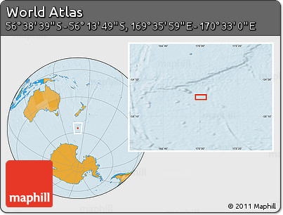 Political Location Map of the Area around 56° 26' 14" S, 170° 4' 29" E
