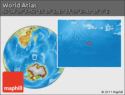 Physical Location Map of the Area around 56° 26' 14" S, 44° 16' 29" E