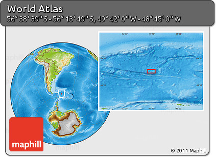 Physical Location Map of the Area around 56° 26' 14" S, 49° 13' 30" W