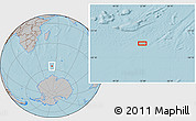 Gray Location Map of the area around 56° 26' 14" S, 52° 46' 29" E, hill shading