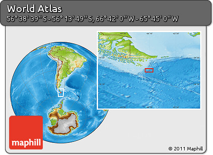 Physical Location Map of the Area around 56° 26' 14" S, 66° 13' 29" W