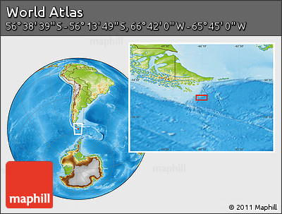 Physical Location Map of the Area around 56° 26' 14" S, 66° 13' 29" W