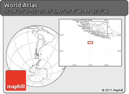 Blank Location Map of the Area around 56° 26' 14" S, 72° 10' 30" W