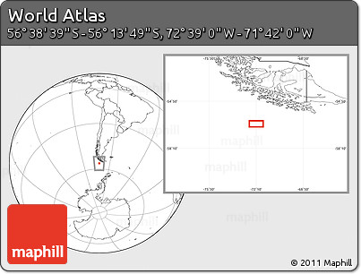 Blank Location Map of the Area around 56° 26' 14" S, 72° 10' 30" W