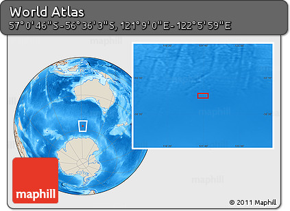 Shaded Relief Location Map of the Area around 56° 48' 24" S, 121° 37' 30" E