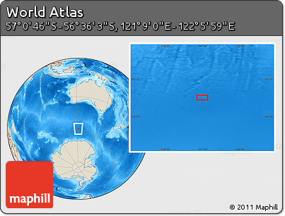 Shaded Relief Location Map of the Area around 56° 48' 24" S, 121° 37' 30" E