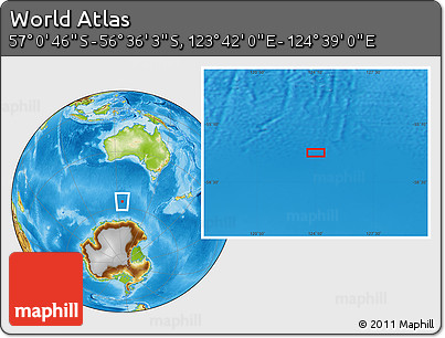 Physical Location Map of the Area around 56° 48' 24" S, 124° 10' 30" E