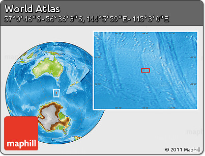Physical Location Map of the Area around 56° 48' 24" S, 144° 34' 29" E