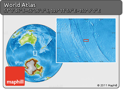 Physical Location Map of the Area around 56° 48' 24" S, 149° 40' 30" E