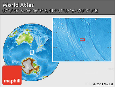 Physical Location Map of the Area around 56° 48' 24" S, 149° 40' 30" E