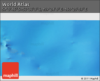 Physical 3D Map of the Area around 56° 48' 24" S, 159° 52' 30" E