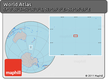 Gray Location Map of the Area around 56° 48' 24" S, 164° 7' 30" E
