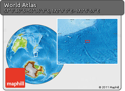 Physical Location Map of the Area around 56° 48' 24" S, 172° 37' 30" E