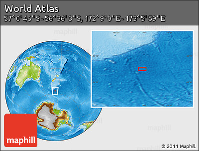 Physical Location Map of the Area around 56° 48' 24" S, 172° 37' 30" E