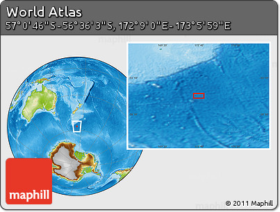 Physical Location Map of the Area around 56° 48' 24" S, 172° 37' 30" E