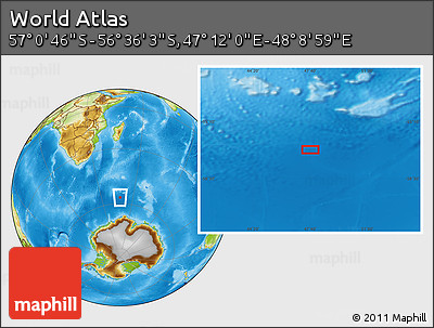 Physical Location Map of the Area around 56° 48' 24" S, 47° 40' 29" E