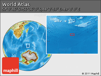 Physical Location Map of the Area around 56° 48' 24" S, 48° 31' 29" E