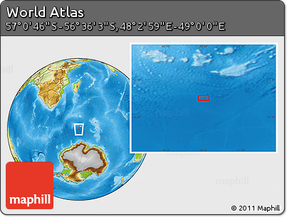 Physical Location Map of the Area around 56° 48' 24" S, 48° 31' 29" E