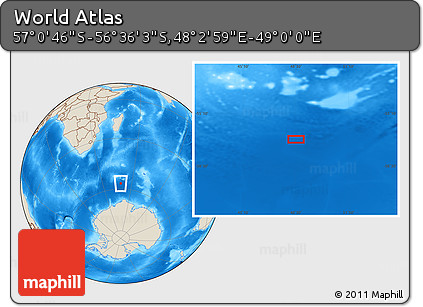 Shaded Relief Location Map of the Area around 56° 48' 24" S, 48° 31' 29" E