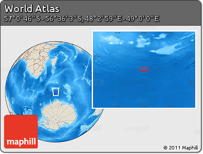 Shaded Relief Location Map of the Area around 56° 48' 24" S, 48° 31' 29" E