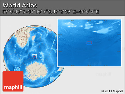 Shaded Relief Location Map of the Area around 56° 48' 24" S, 48° 31' 29" E