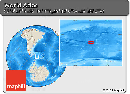 Shaded Relief Location Map of the Area around 56° 48' 24" S, 49° 13' 30" W
