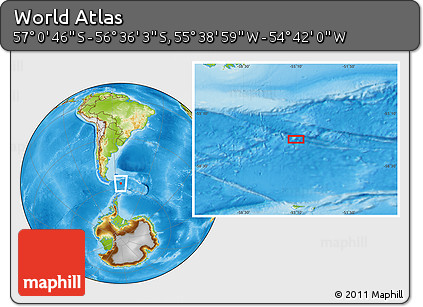 Physical Location Map of the Area around 56° 48' 24" S, 55° 10' 29" W