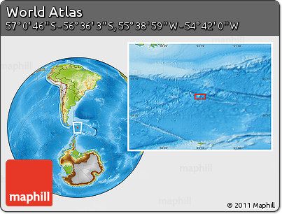 Physical Location Map of the Area around 56° 48' 24" S, 55° 10' 29" W