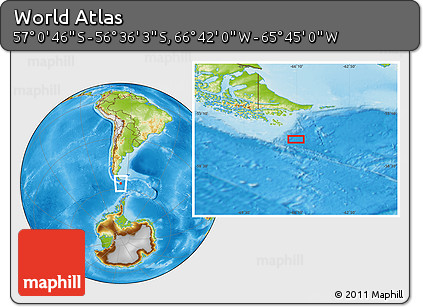Physical Location Map of the Area around 56° 48' 24" S, 66° 13' 29" W