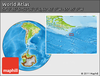 Physical Location Map of the Area around 56° 48' 24" S, 66° 13' 29" W