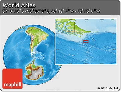 Physical Location Map of the Area around 56° 48' 24" S, 66° 13' 29" W