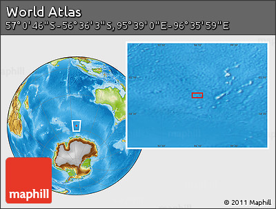 Physical Location Map of the Area around 56° 48' 24" S, 96° 7' 30" E
