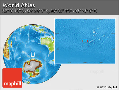 Physical Location Map of the Area around 56° 48' 24" S, 96° 58' 29" E
