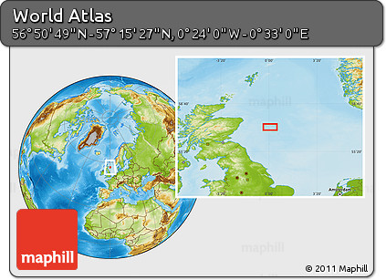 Physical Location Map of the Area around 57° 3' 8" N, 0° 4' 30" E