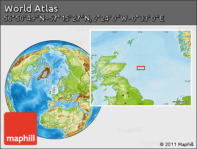 Physical Location Map of the Area around 57° 3' 8" N, 0° 4' 30" E