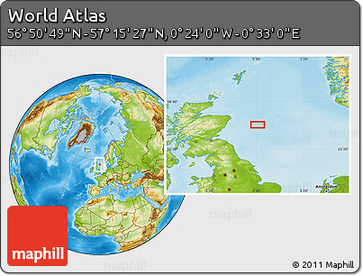 Physical Location Map of the Area around 57° 3' 8" N, 0° 4' 30" E