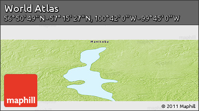 Physical Panoramic Map of the Area around 57° 3' 8" N, 100° 13' 29" W