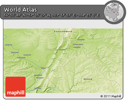 Physical 3D Map of the Area around 57° 3' 8" N, 103° 46' 30" E