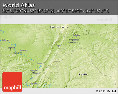 Physical 3D Map of the Area around 57° 3' 8" N, 103° 46' 30" E