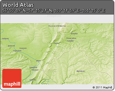 Physical 3D Map of the Area around 57° 3' 8" N, 103° 46' 30" E
