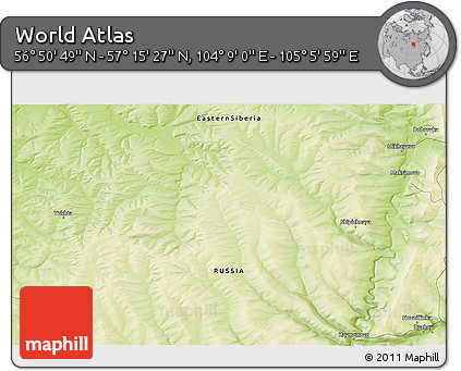 Physical 3D Map of the Area around 57° 3' 8" N, 104° 37' 30" E