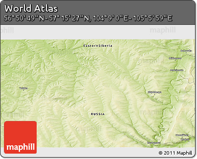 Physical 3D Map of the Area around 57° 3' 8" N, 104° 37' 30" E