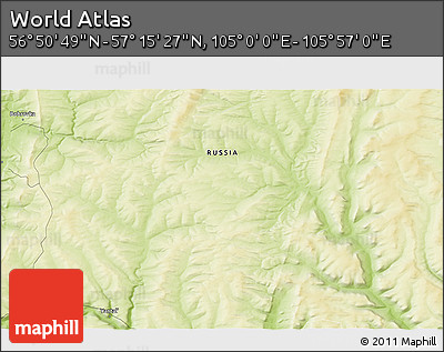Physical 3D Map of the Area around 57° 3' 8" N, 105° 28' 29" E