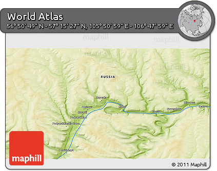 Physical 3D Map of the Area around 57° 3' 8" N, 106° 19' 29" E
