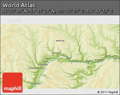 Physical 3D Map of the Area around 57° 3' 8" N, 106° 19' 29" E