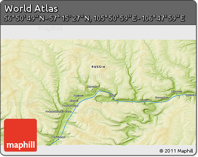 Physical 3D Map of the Area around 57° 3' 8" N, 106° 19' 29" E