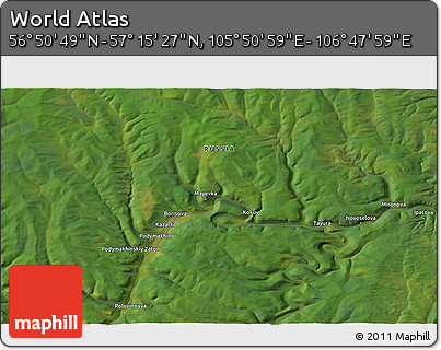 Satellite 3D Map of the Area around 57° 3' 8" N, 106° 19' 29" E