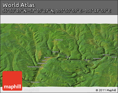 Satellite 3D Map of the Area around 57° 3' 8" N, 106° 19' 29" E